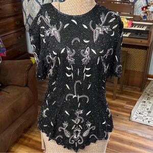 Stenay Elegant Black and Silver Embellished Blouse 100% silk